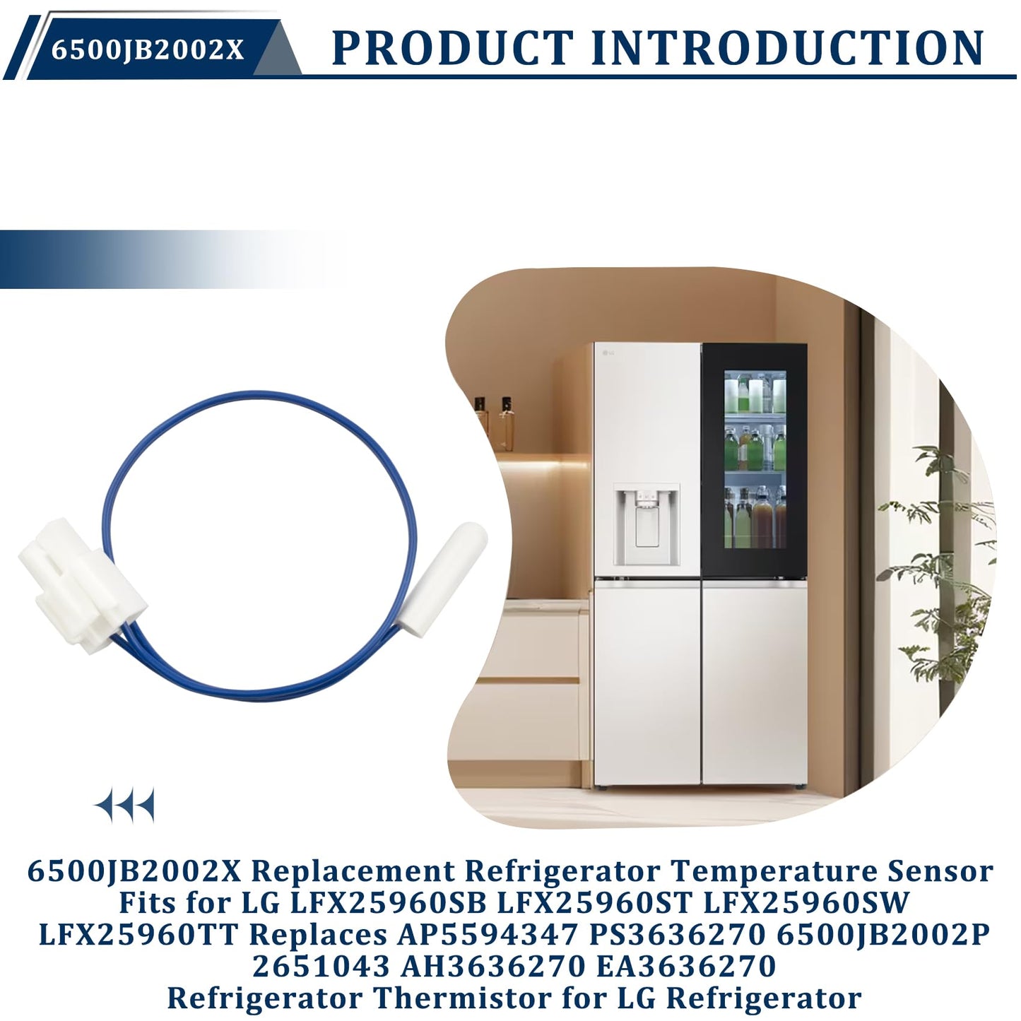 6500JB2002X Refrigerator Temperature Sensor Fits for LG Refrigerator, LG Temperature Sensor Bundle for LG Refrigerators, Replace Part Number AP5594347 PS3636270 6500JB2002P 2651043 AH3636270 EA3636270