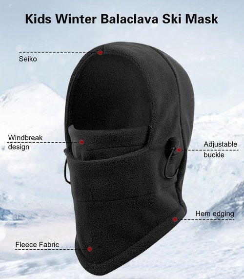 Vanolu Kids Balaclava Ski Mask Winter Fleece Hat for Boys Girls, Toddler Baby Winter Caps Baklava Face Masks Youth Warm Hood Black