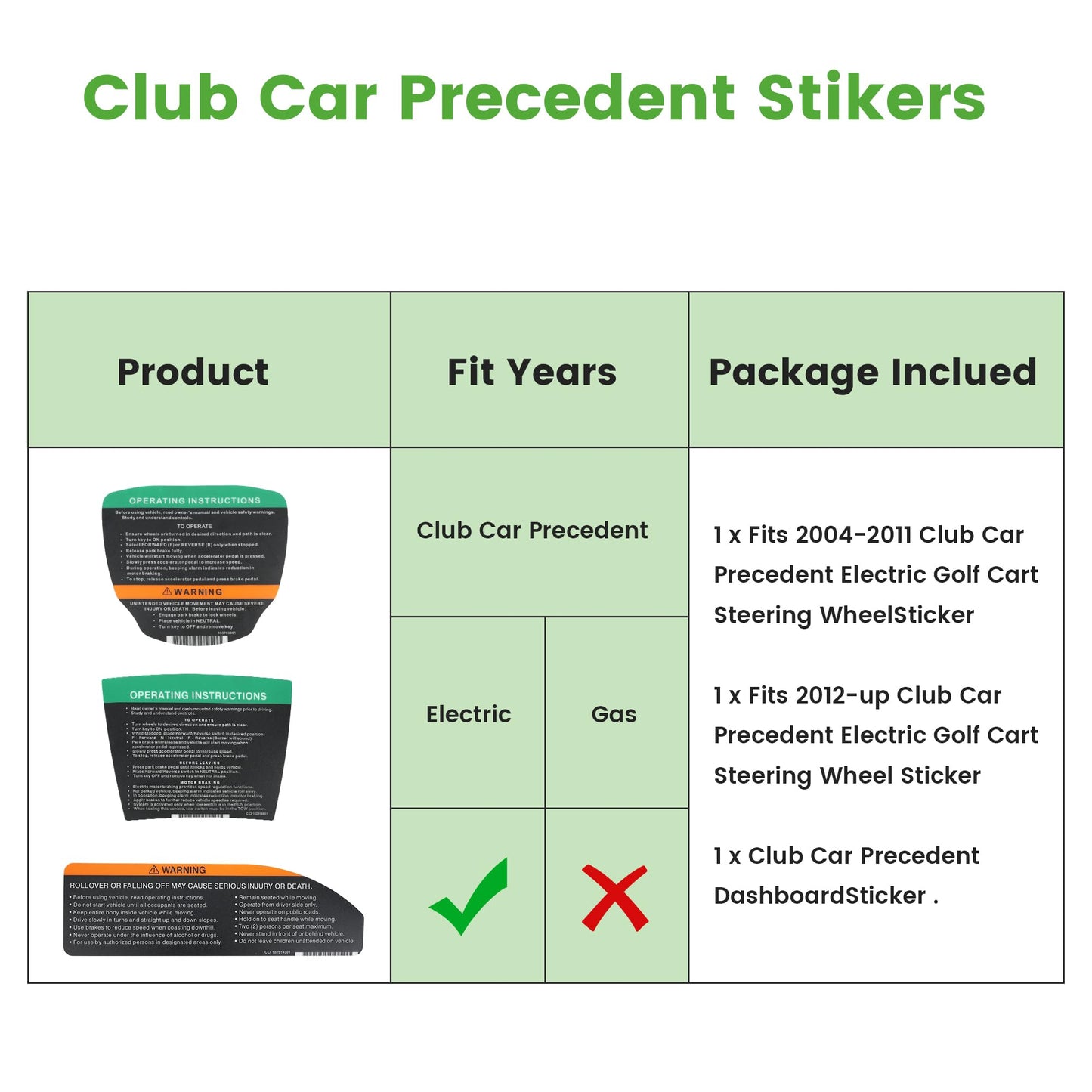 10L0L Golf Cart Steering Wheel Stickers & Dashboard Sticker Kit for Club Car Precedent Electric (2004-2011 & 2012-up) OEM 102518001/101621601 / 103783001/101960601