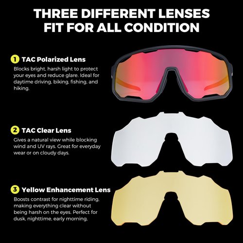 ROCKBROS Photochromic Sunglasses for Men Women,UV400 Protection Cycling Glasses,MTB Cycling Sports Sunglasses,3 Lenses