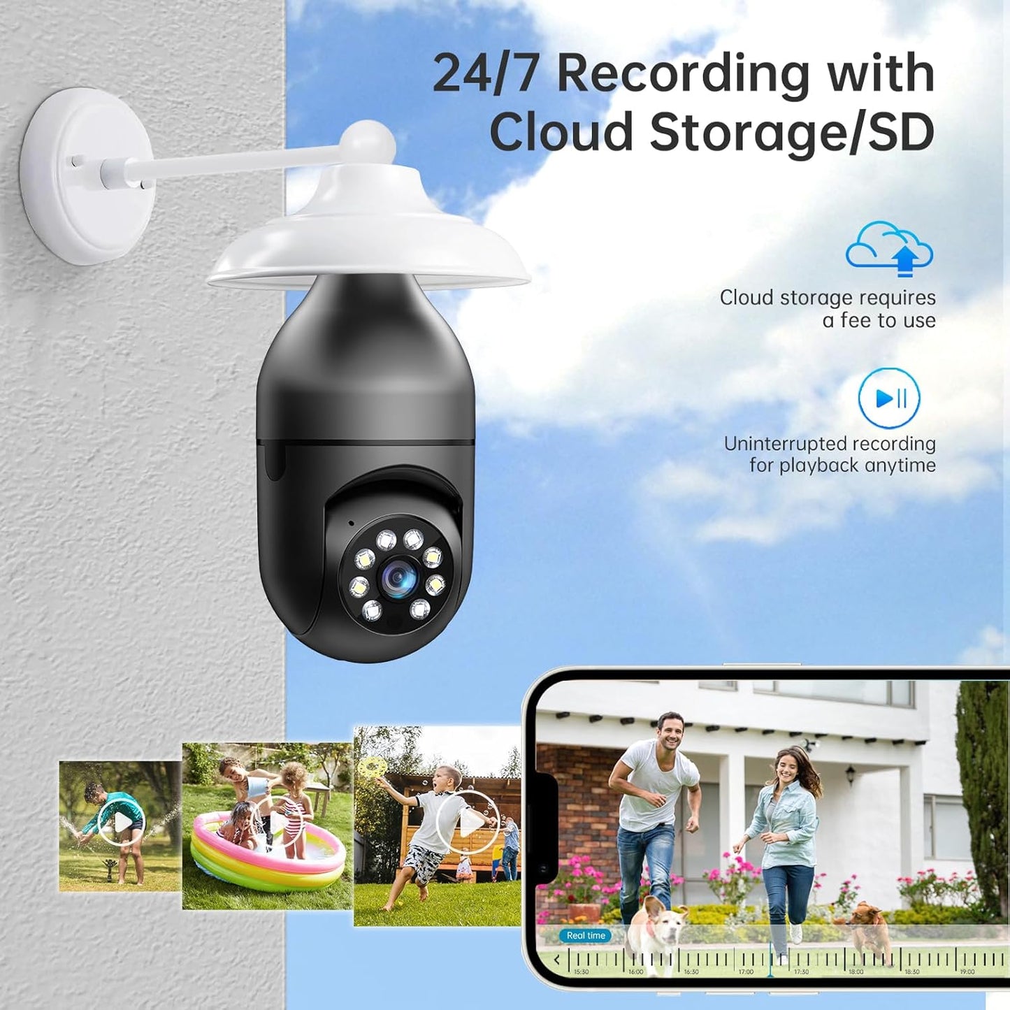 2K WiFi Light Bulb Security Camera – Wireless Outdoor, Motion Detection, Two-Way Talk, Color Night Vision, Alexa Compatible