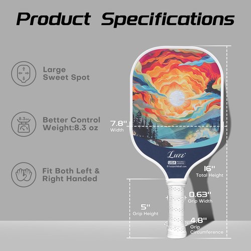 LUZZ Pickleball Paddles Set of 2, T700 Carbon Fiber Pickleball Paddle Sandblasted Surface with Honeycomb Core for Beginners Increased Spin Control Pickle Ball Rackets 2 Pack