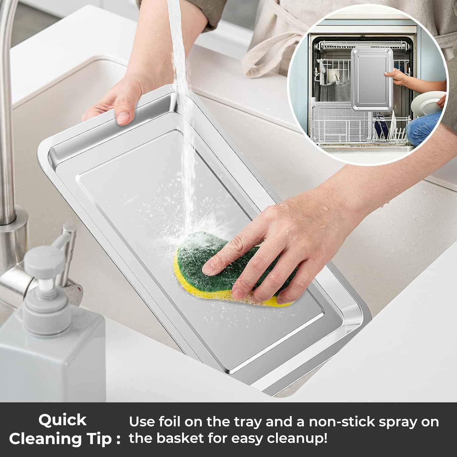 Air Fryer Basket Set with Parchment Papers - Non-Stick Stainless Steel Trays (2 Sizes)