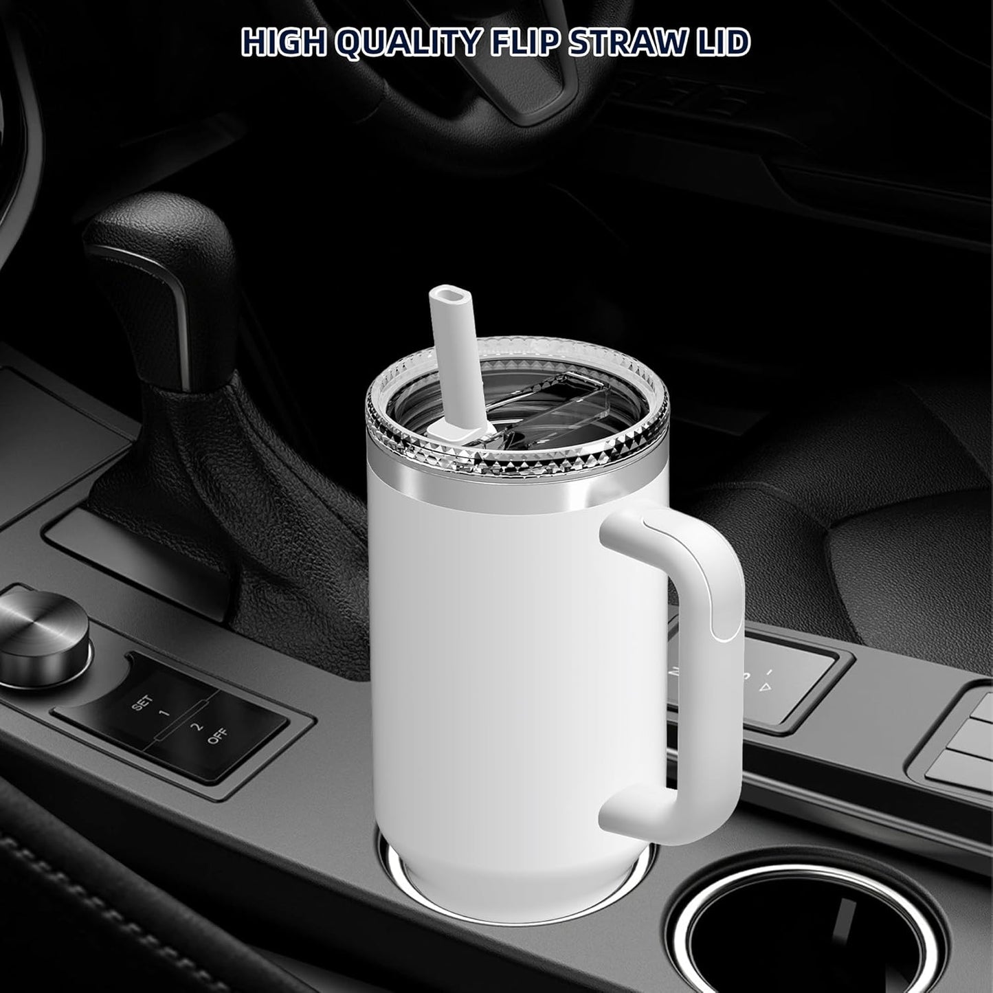 Replacement 40 oz for Stanley Quencher H2.0 Cup Accessories, Flip Straw Tumbler Lid for Stanley Cup, Spill-Proof Design, High-End Heat-Resistant Material (White, 40 oz)