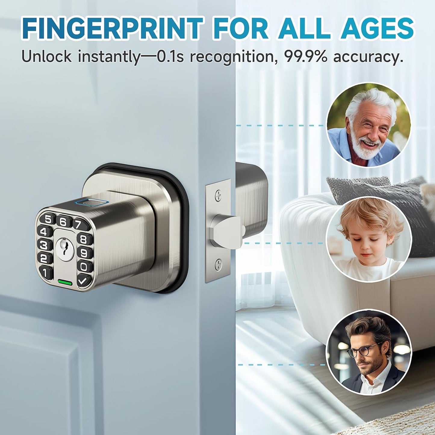 Smart Biometric Fingerprint Door Lock with Keypad - Keyless Entry, Waterproof, Auto Lock - Matte Black
