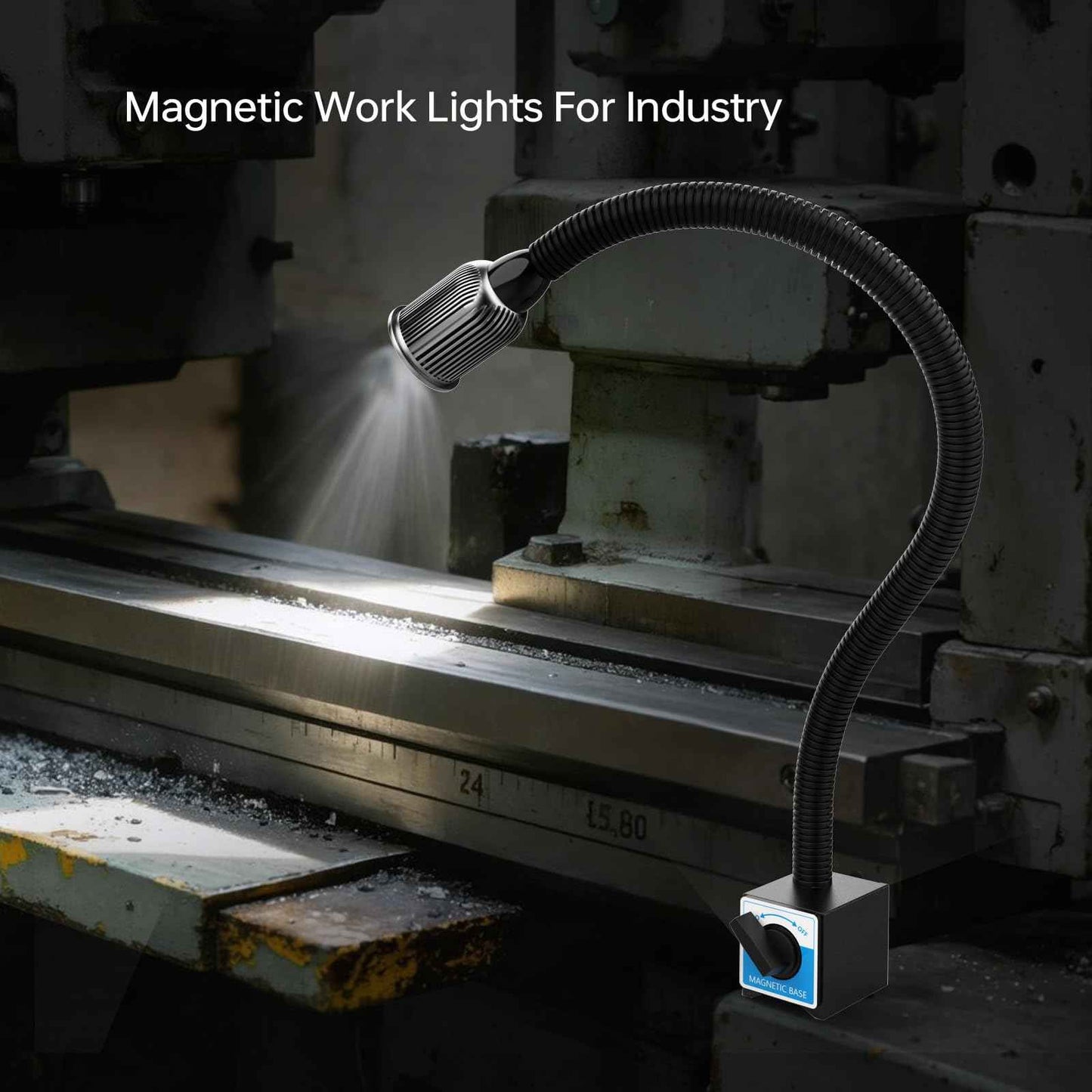 LED Magnetic Work Light, 1200lumens 20in Flexible Gooseneck Work Lamp with Strong Magnetic Base for Lathe Machines, Workbenches, 120V 12W