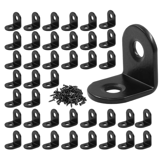 Zorveiio 40 Pcs L Bracket Corner Brace 0.63" x 0.63" Metal Corner Bracket 90 Degree Right Angle for Shelves Chair Tables Cabinet Wood Furniture whih 80 Pcs Screws, Black