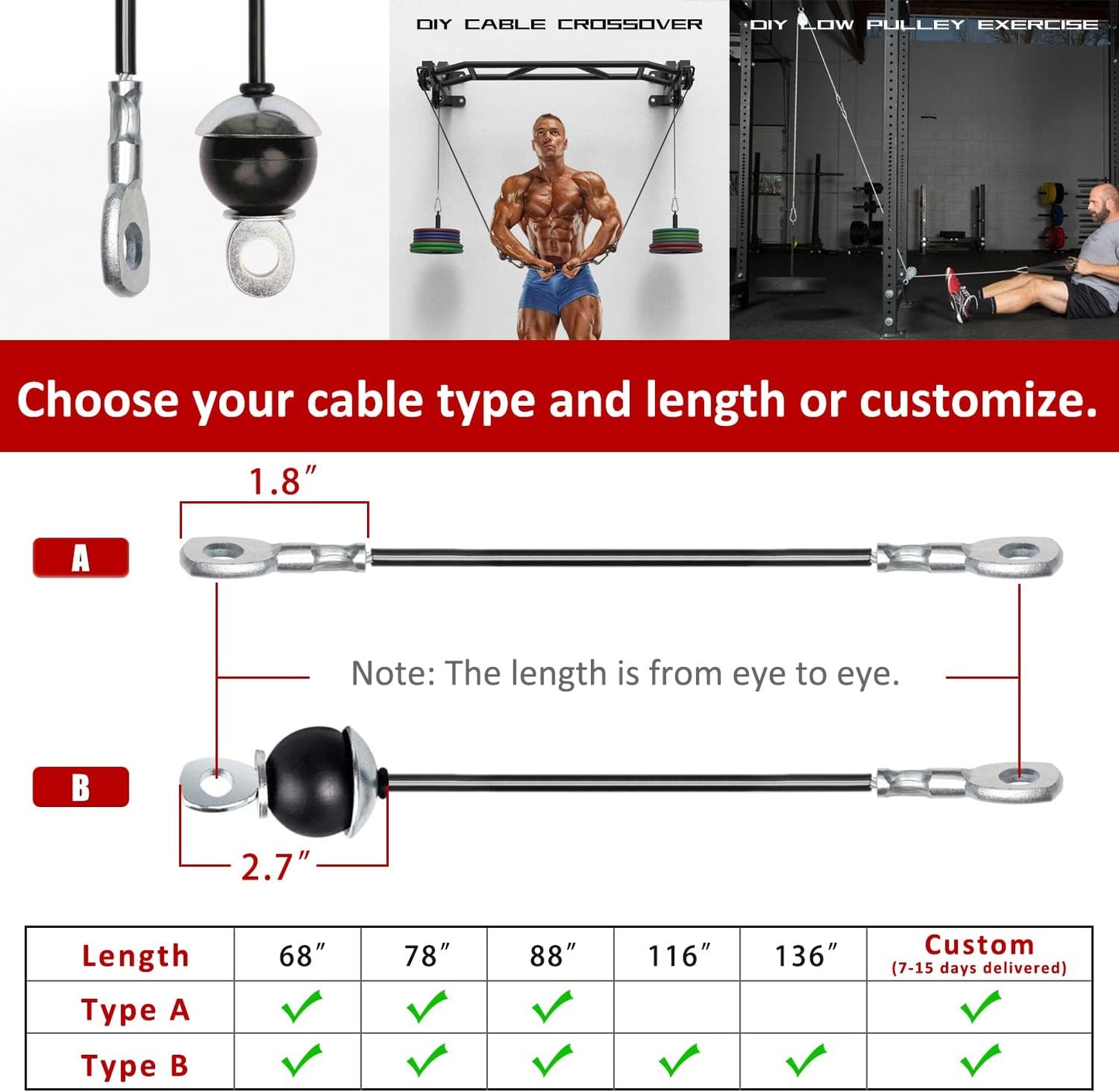 SYL Fitness Heavy Duty Steel Wire Rope - Replacement Cable for Home Gym Pulley System