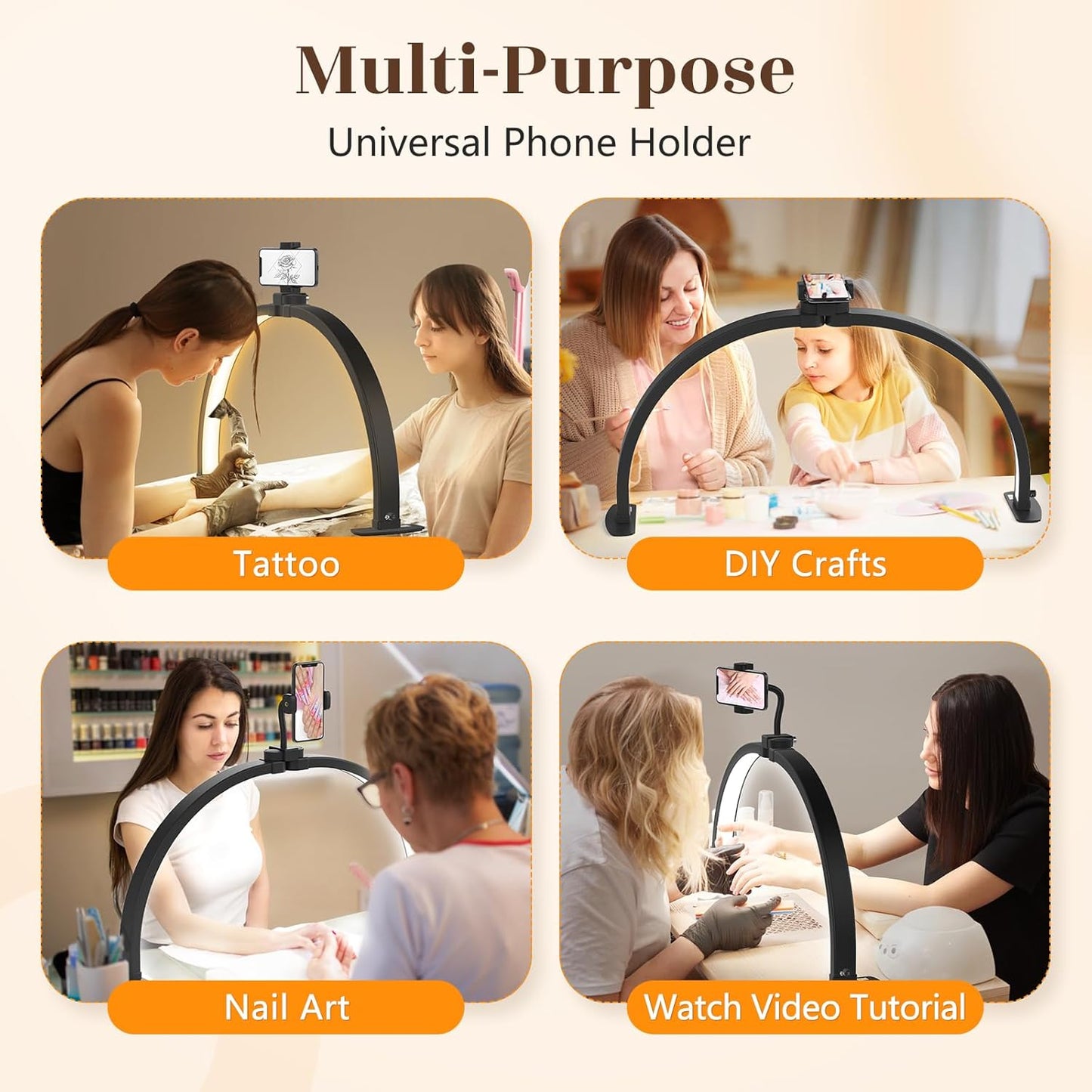 Yokilly Foldable Half Moon Nail Desk Lamp with Phone Holder - 3 Color Modes & 10 Brightness Levels for Manicure Salon