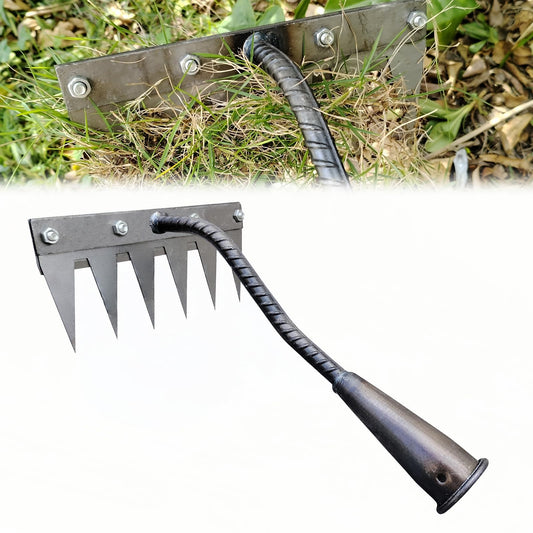 Garden Weeding Rake, Upgraded Detachable Weeder Puller Tool, Manganese Steel Iron Weeding Rakes for Weeding, Yard, Farm... (5 Tines)