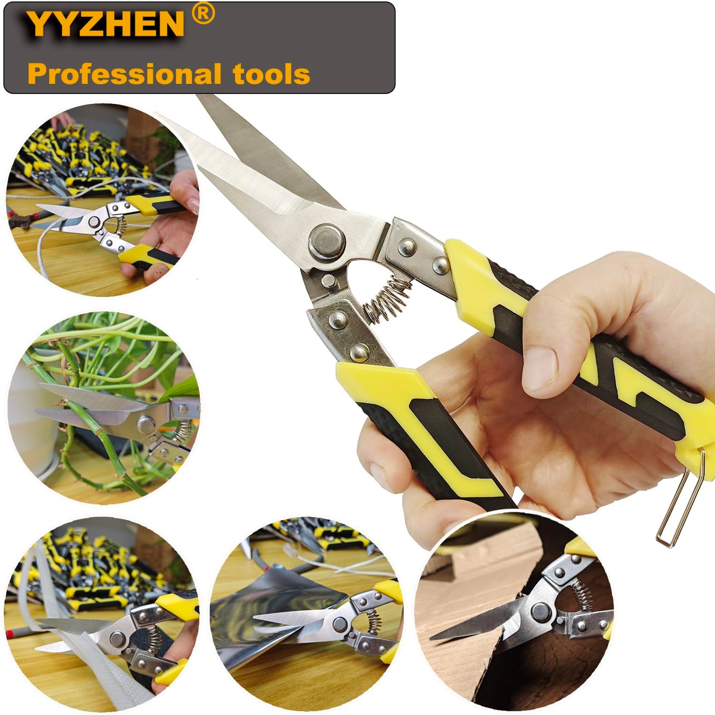 YYZHEN Aviation Tin Snips 8.7 Inch, Heavy Duty Straight Metal Cutter with Stainless Steel Blade & Comfortable Grips for Cutting Cardboard, Thin Iron, Wire, DIY Projects