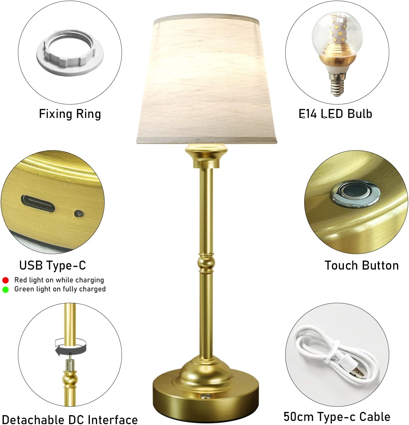 Rechargeable Cordless Table Lamps - 2 Pack, Stepless Dimming LED Desk Light for Bedroom & Cafe