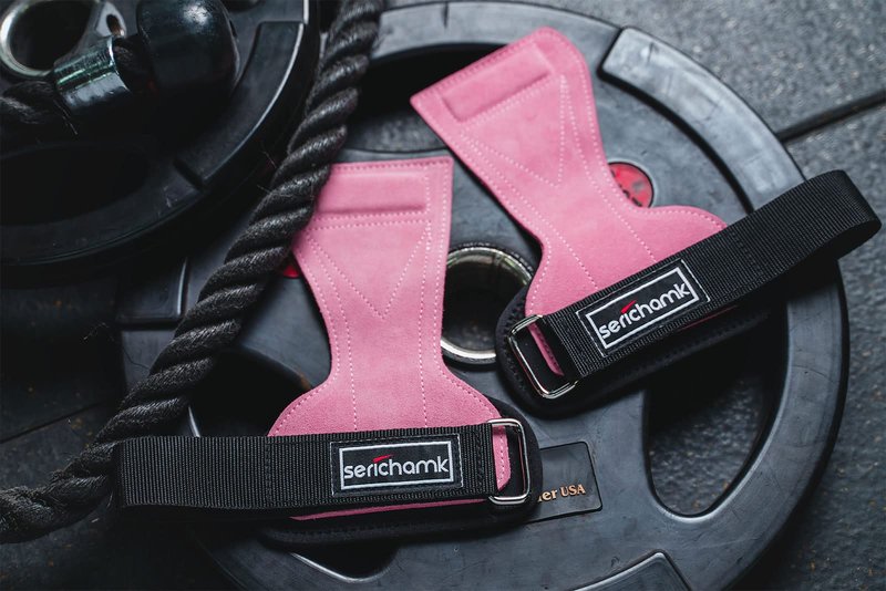 Serichamk Wrist Straps for Weightlifting with Wrist Wraps,Leather Weight Lifting Wrist Wraps Grip Assistance Deadlift Straps Workout Gym Straps for Men and Women Pink