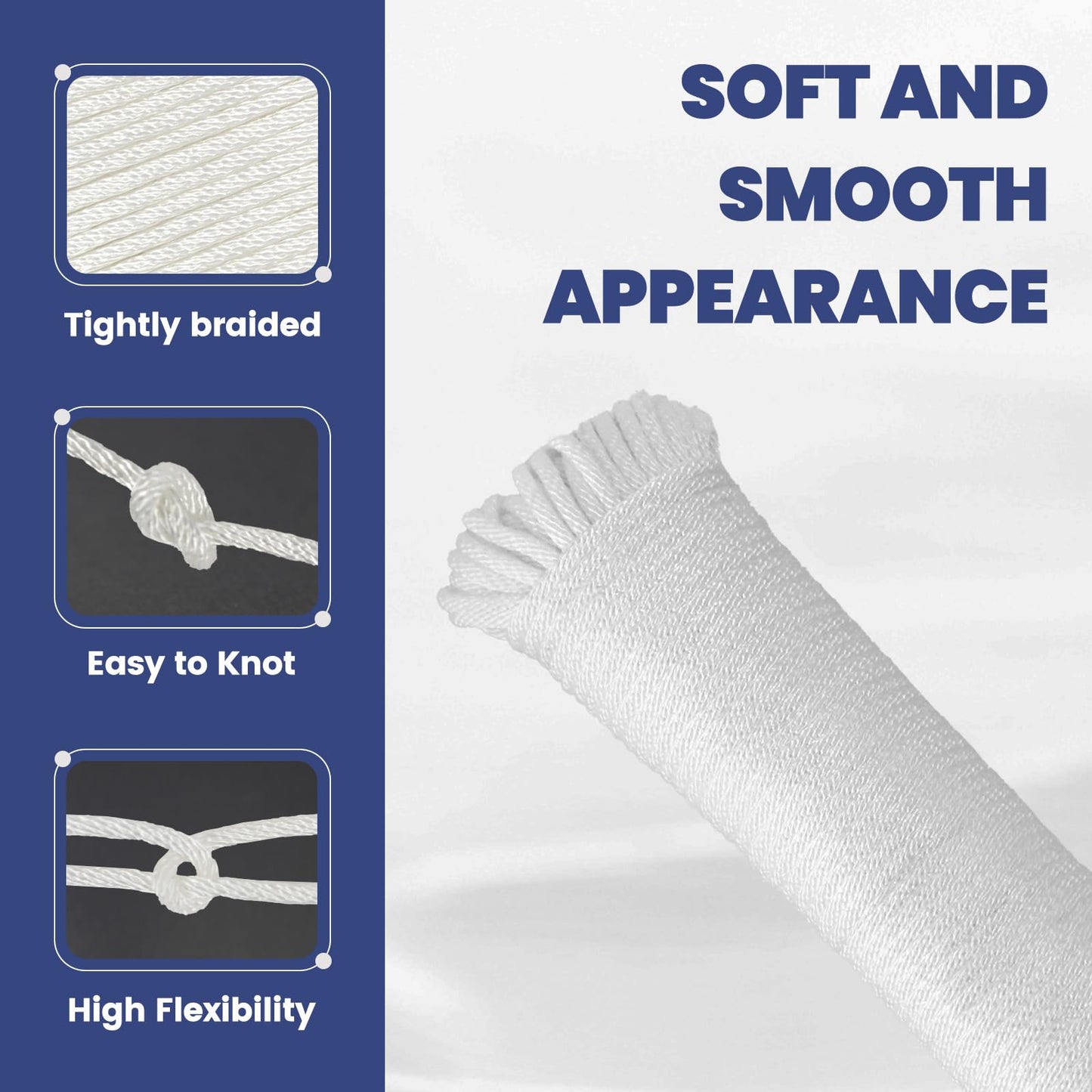 MERIANE 1/8inch 100FT Nylon Rope – Multipurpose Heavy Duty – Abrasion & UV Resistant – Ideal Use for Camping, Clothesline, Marine Rope, Flag Line - Shock Absorption Rope for Indoor Outdoor