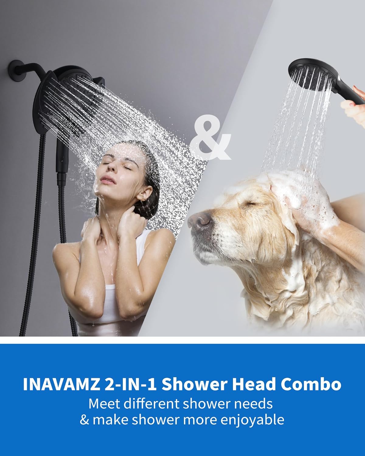 2.5GPM 7.2" Rainfall & Handheld Shower Head Combo with 60" Stainless Steel Hose