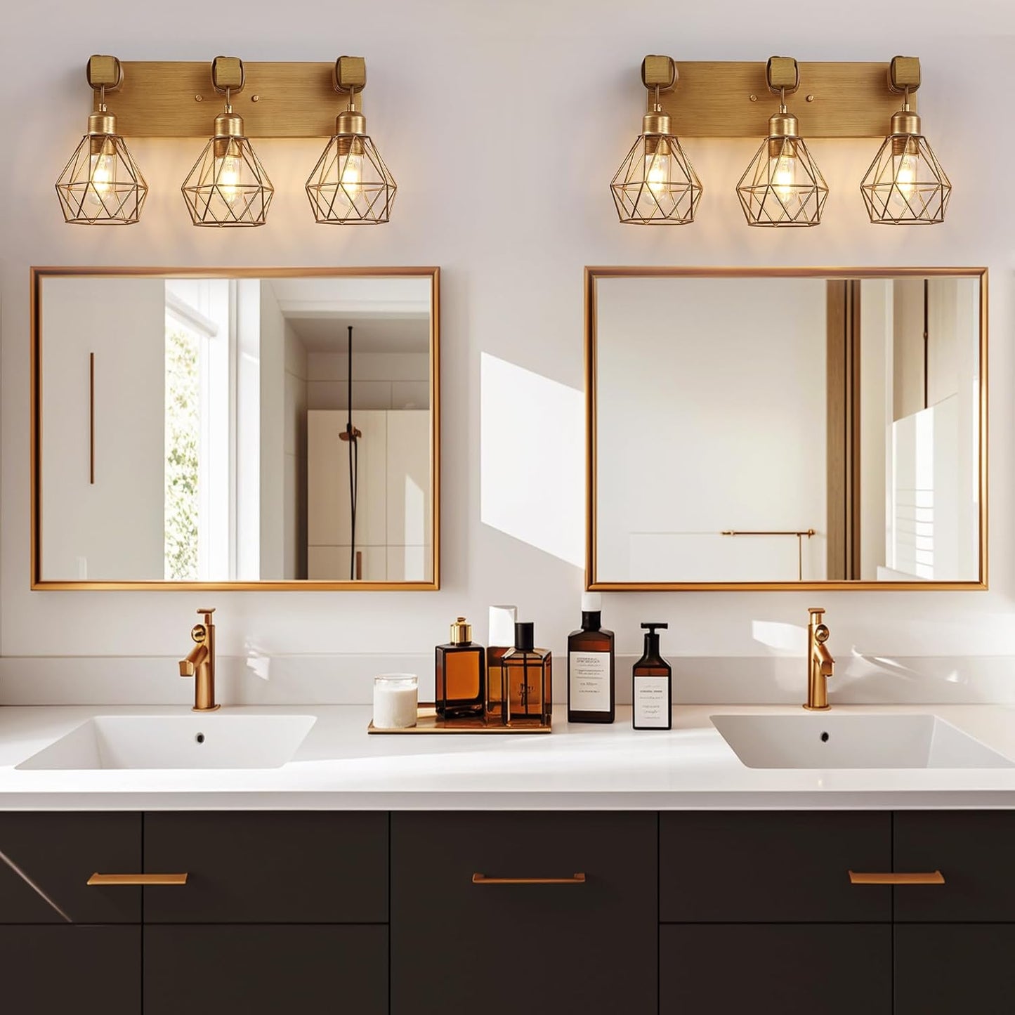 Farmhouse 3-Light Bathroom Vanity Light Fixture - Rustic White Wood Sconces for Mirror