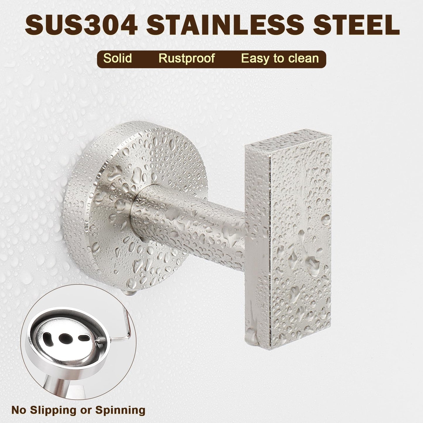 Siyzda Towel Hooks for Bathroom Wall, SUS 304 Stainless Steel Robe Coat Hook, Heavy Duty Towel Hanger for Kitchen Bedroom Living Room, 3 Pack (Brushed Nickel)