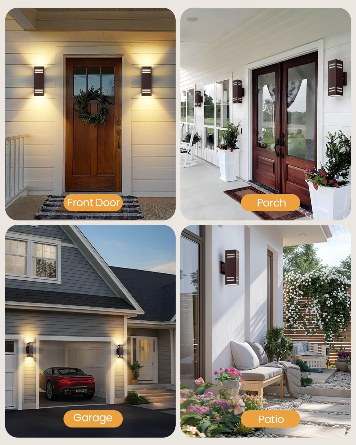 Modern Outdoor Wall Lights - Dusk to Dawn Square Matte Black Sconce with Bulbs, Aluminum Anti-Rust Up & Down Lighting for Porch & Garage