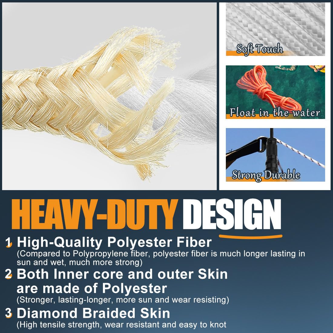 SMART&CASUAL 100 ft 1/4" Polyester Rope (Comparable to Nylon Rope) Poly Strong Utility Cord for Clothes Line Flag Pole Camping Crafting (Orange)