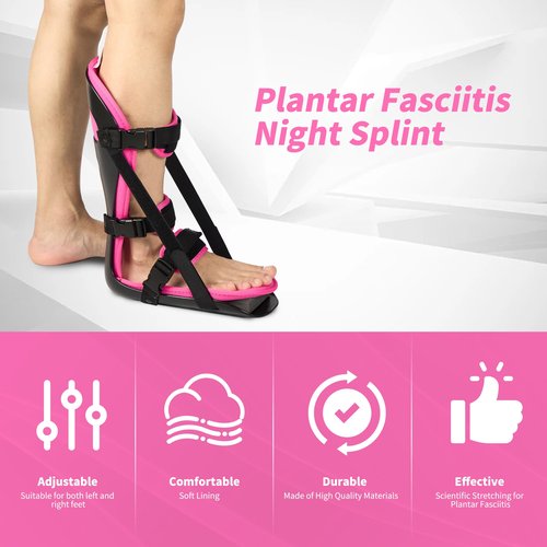 honarry Plantar Fasciitis Night Splint, Adjustable Foot Brace for Pain Relief, Achilles Tendonitis Night Splint Women(Black Shell and Pink lining S)