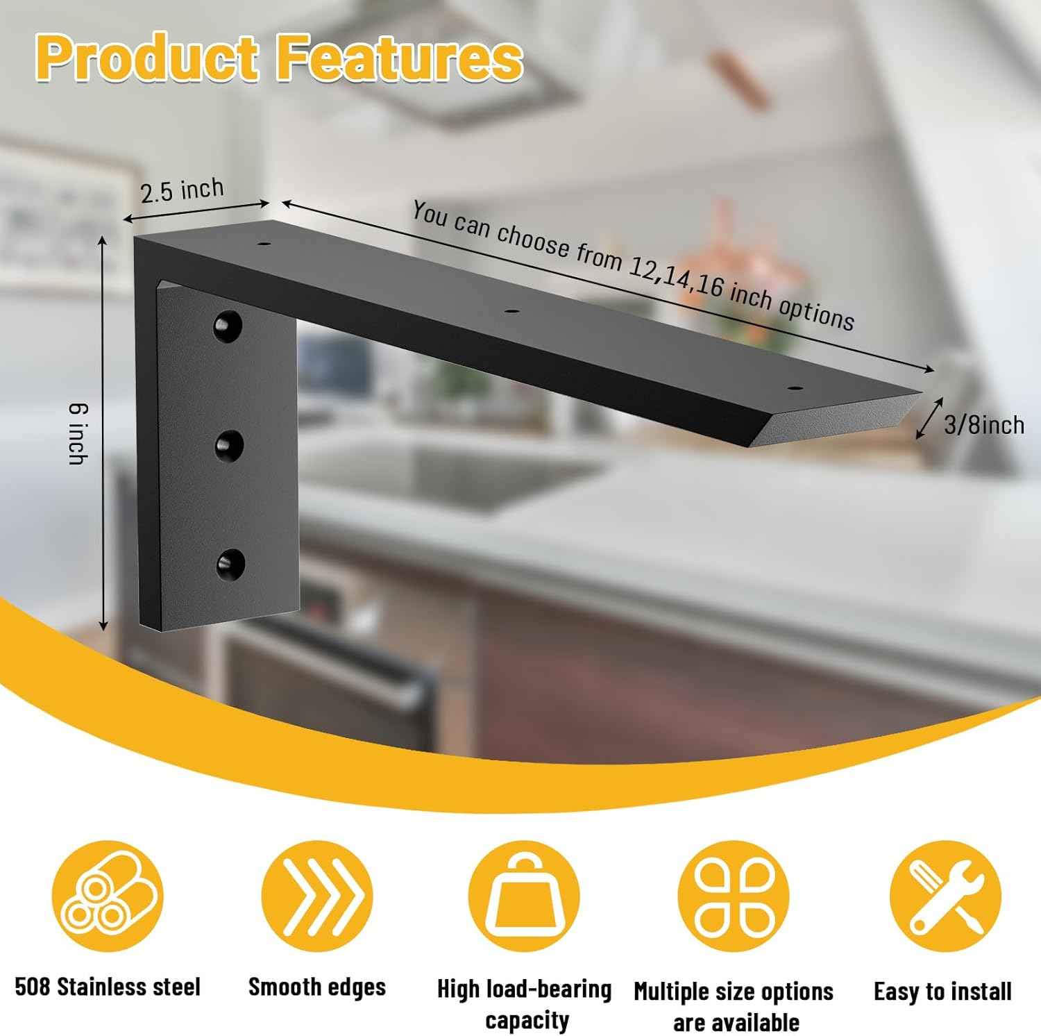 16-Inch Heavy Duty Countertop Support Brackets - 3 Pack for Granite, Quartz & Wood