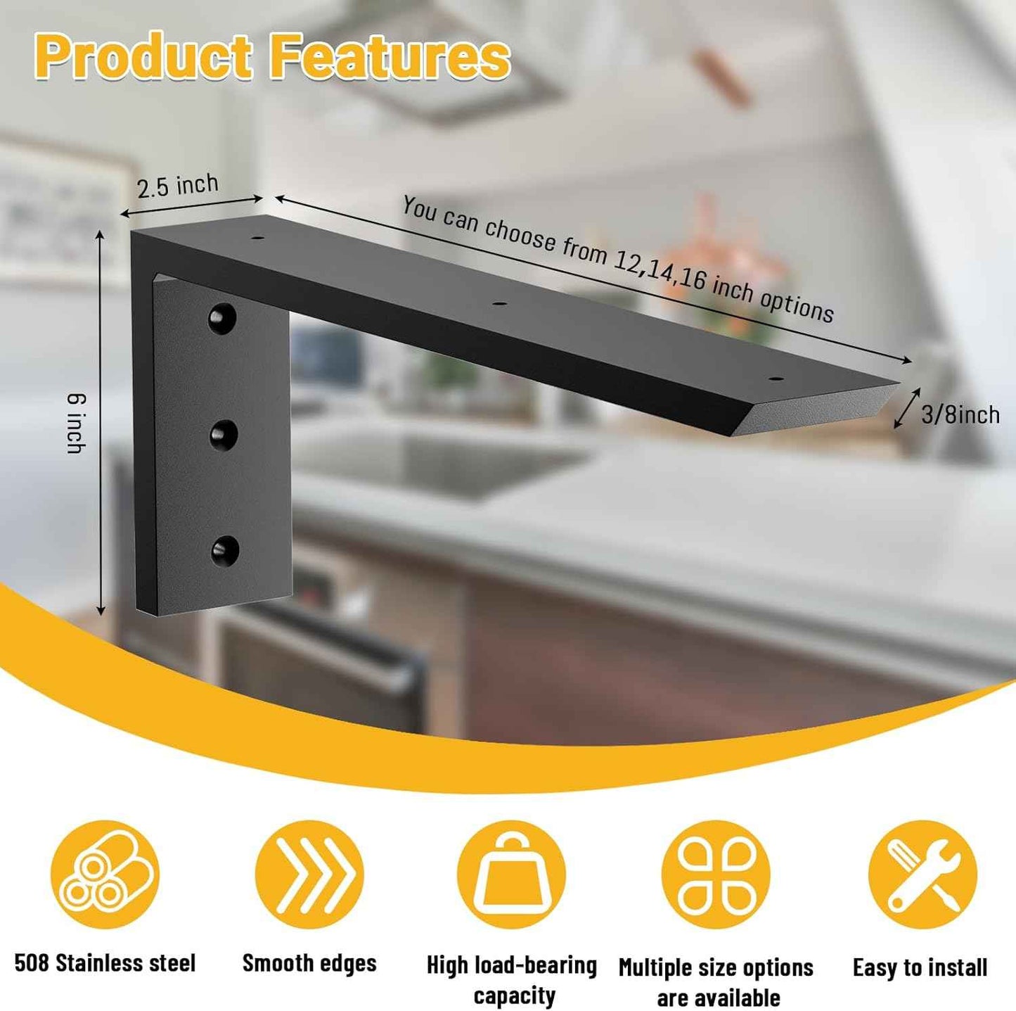 16-Inch Heavy Duty Countertop Support Brackets - 3 Pack for Granite, Quartz & Wood