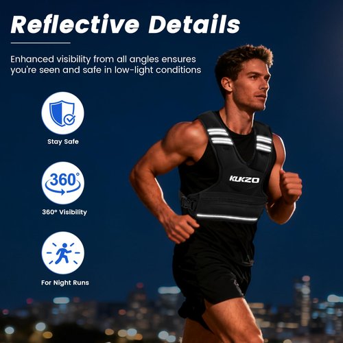 KUKZO Adjustable Weighted Vest Woman Men, 6-12lb Weight Vest with 6 Ironsand Weights for Strength Training Rucking Running Walking Fitness Workout, Black