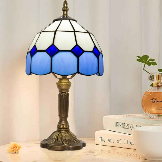 Tiffany Table Lamp - 8 Inch Antique Stained Glass, 3 Color Temperatures, Handcrafted for Bedroom & Living Room