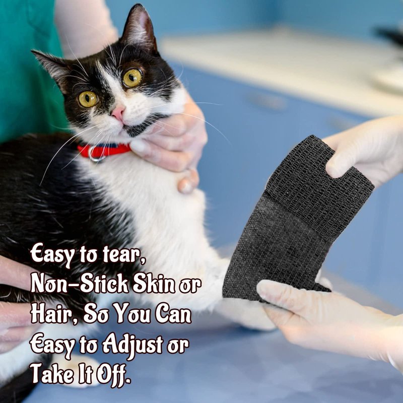 24 Pack Self Adherent Cohesive Bandage Wrap, 2” x 5 Yards Elastic Grip Tape Black Vet Wrap for Dogs, Athletic Bandages Wrap for First Aid Medical, Sports, Ankle, Wrist Sprains