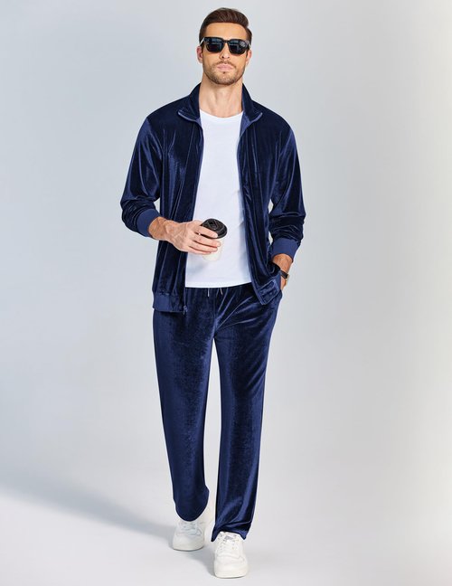 COOFANDY Mens Velour Tracksuit Activewear Set Sports Track Suits for Men Set Mock Neck Zip Up Sweatshirt