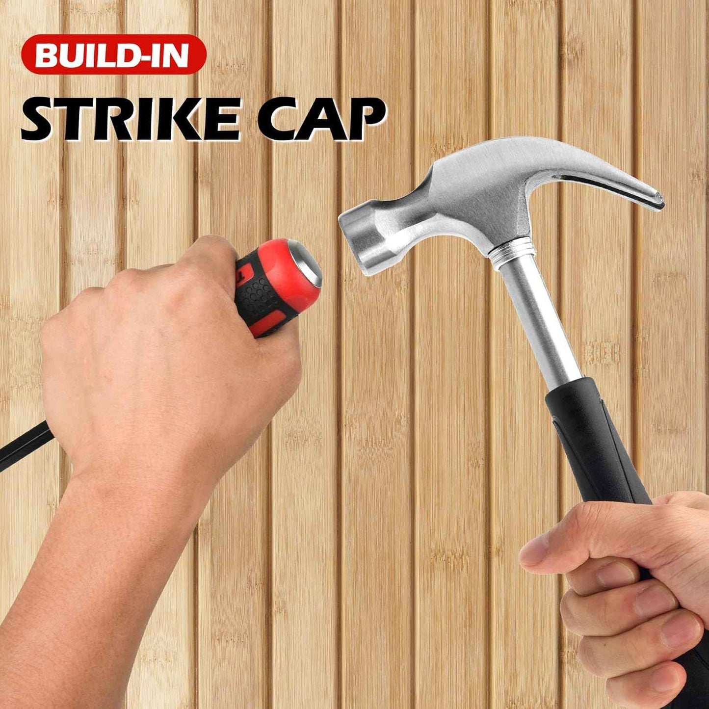 TOOLEAGUE Utility 3Pcs Pry Bar Set,8",12",18"Mechanic Hand Tools with Thicker Strike Cap Handle,Heavy Duty Pry Bar Tools for Automotive,Black and Red