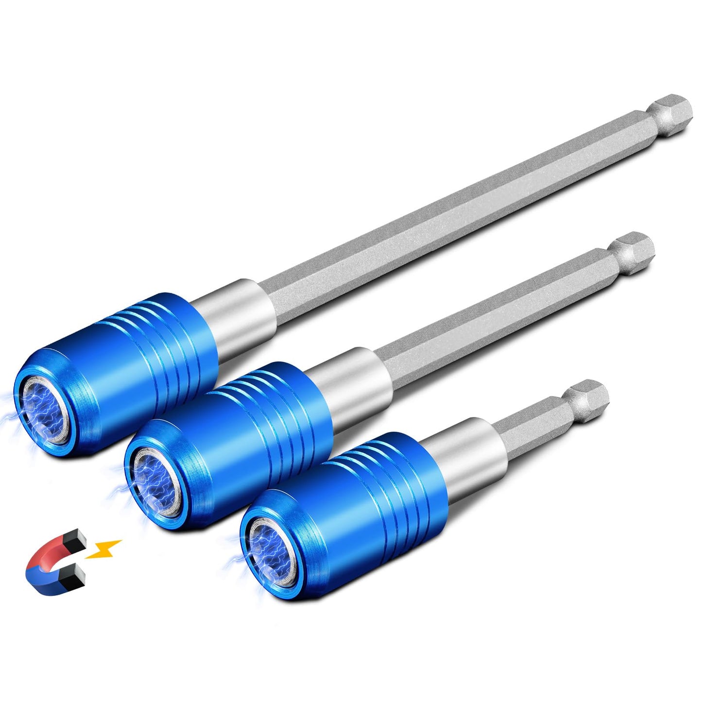 BLACKROBOT 3-Piece Magnetic Quick Change Impact Bit Holder, Drill Bit Extension for 1/4" Hex Drives, 2.5/4/6 Inch Length, Ideal for Screwdriver Bits, Nuts, Drills and Socket Driver Adapters