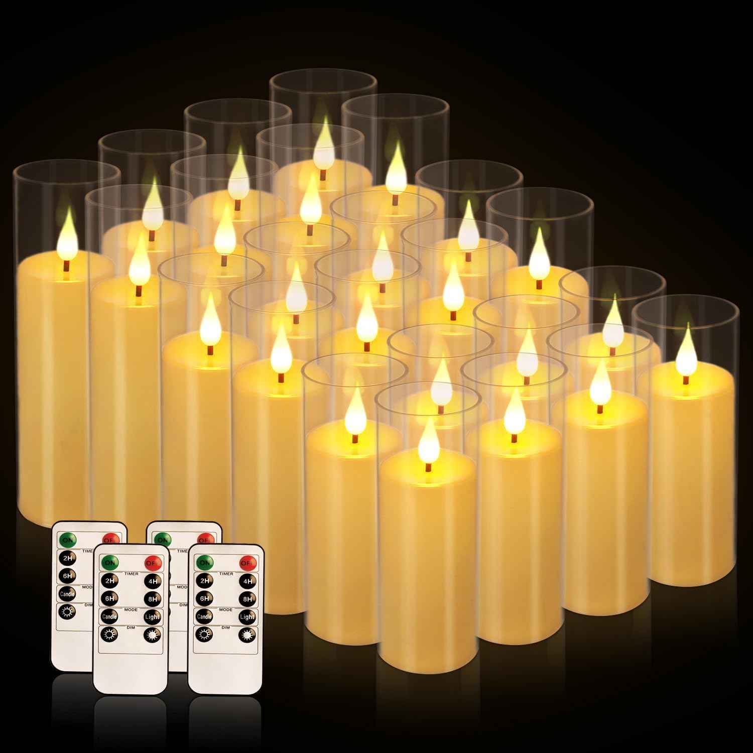 24-Pack Remote Control LED Flameless Candles - 3D Flame Timer Candles for Home, Weddings & Holidays