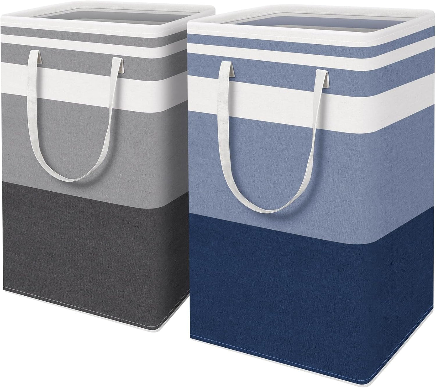 Waterproof 100L Laundry Basket Set - Collapsible Freestanding Hamper with Extended Handles - 2-Pack Gradient Grey for Clothes & Toys
