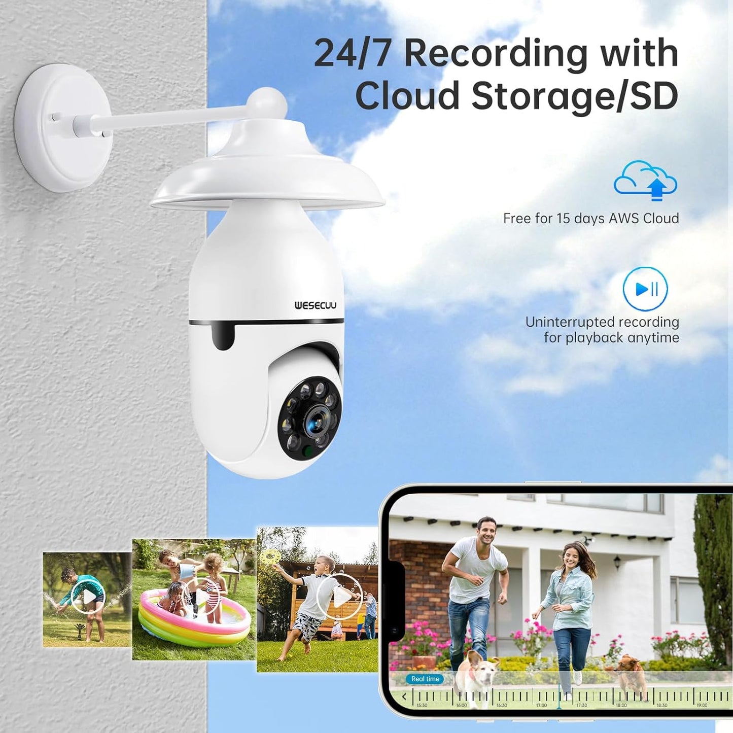 2K WiFi Light Bulb Security Camera – Wireless Outdoor, Motion Detection, Two-Way Talk, Color Night Vision, Alexa Compatible