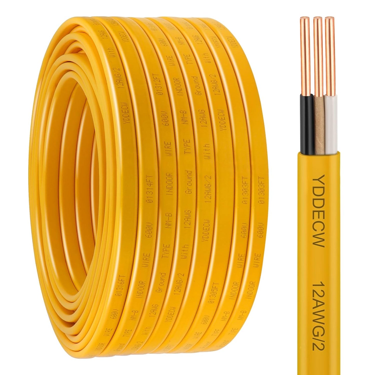14 Gauge NM-B Wire with Ground - 50FT Pure Copper Indoor Electrical Cable for Outlets & Switches