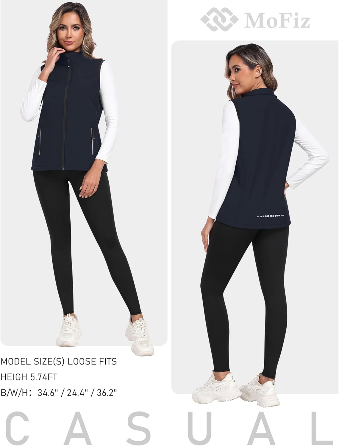 MoFiz Women's Softshell Vest - Windproof Fleece Lined Insulated Jacket | Lightweight Full Zip Running Design