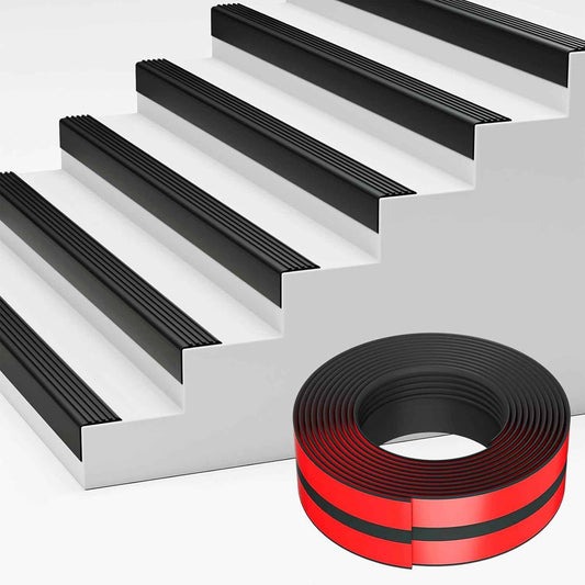 Self-Adhesive Rubber Stair Nosing Trim - 40 FT Black Edge Protector for Indoor & Outdoor Steps