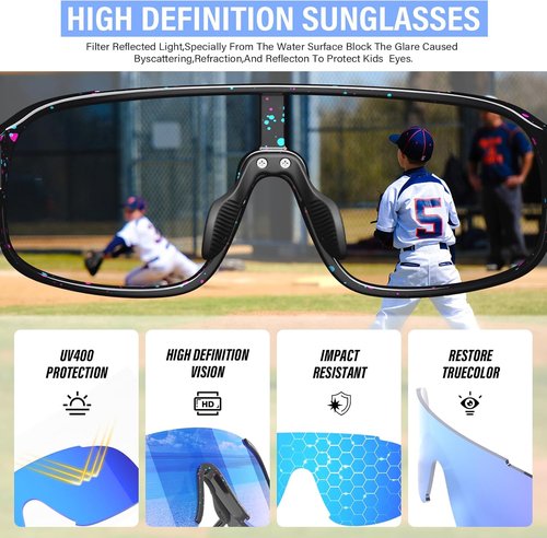 IKTOD Youth Baseball Sunglasses - UV400 Protection for Kids Aged 4-16 | Ideal for Softball & Cycling