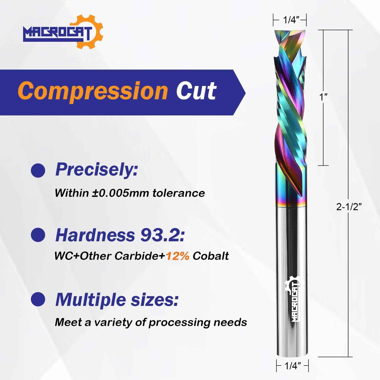 Compression Spiral Router Bits 1/4 "Shank, 1/4 "Cutting Diameter, 1" CL, Up Down Cut Bits for CNC & Wood Working / Wood Carving ,Solid Carbide End Mill with DLC Coating