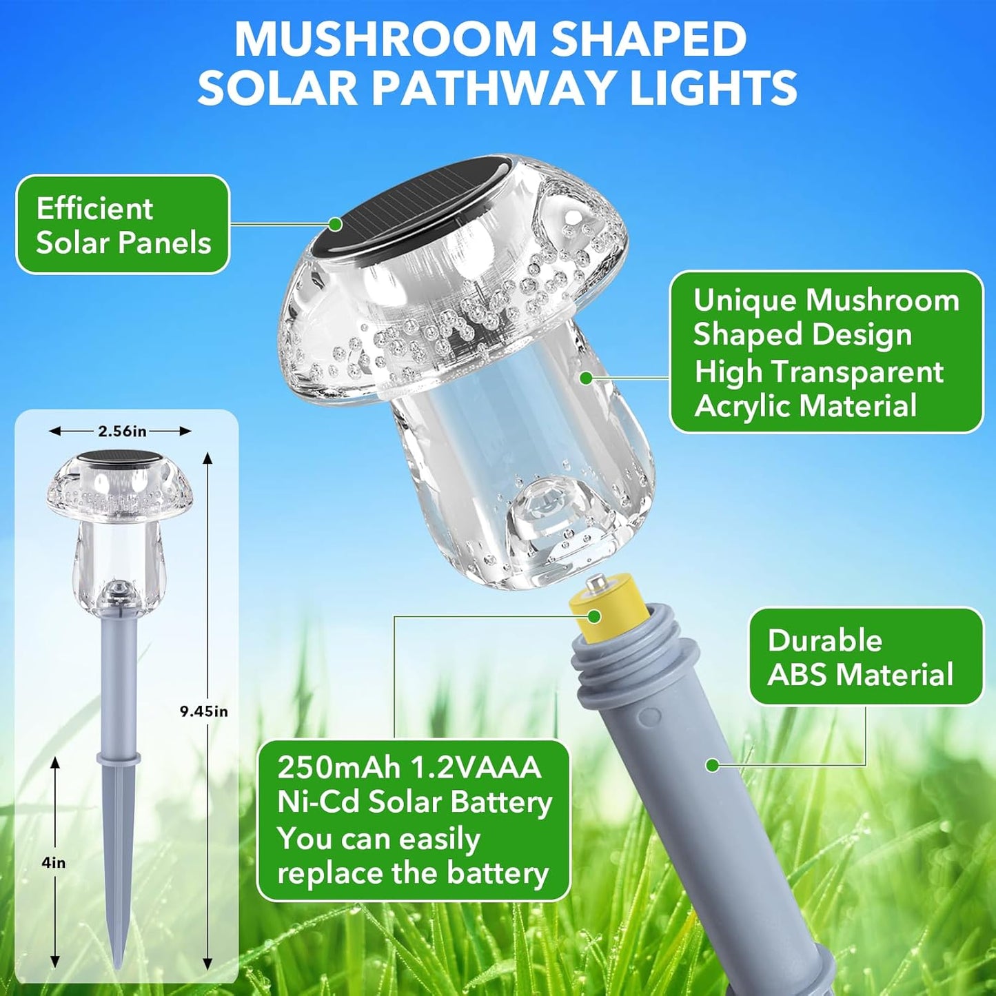 16 Pack Solar Powered Mushroom Lights - Waterproof LED Garden Pathway Lighting for Yard & Landscape Decor (Purple)