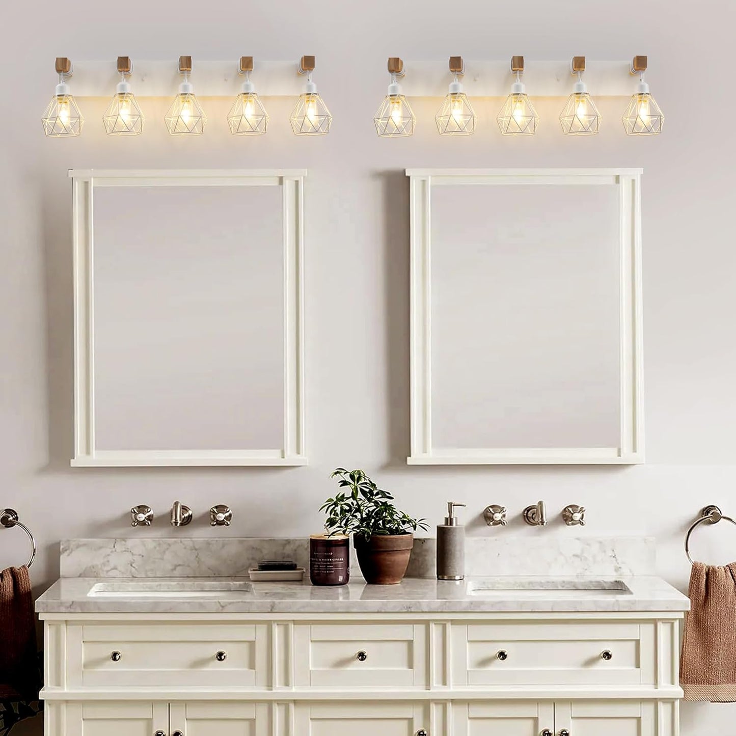 Farmhouse 3-Light Bathroom Vanity Light Fixture - Rustic White Wood Sconces for Mirror