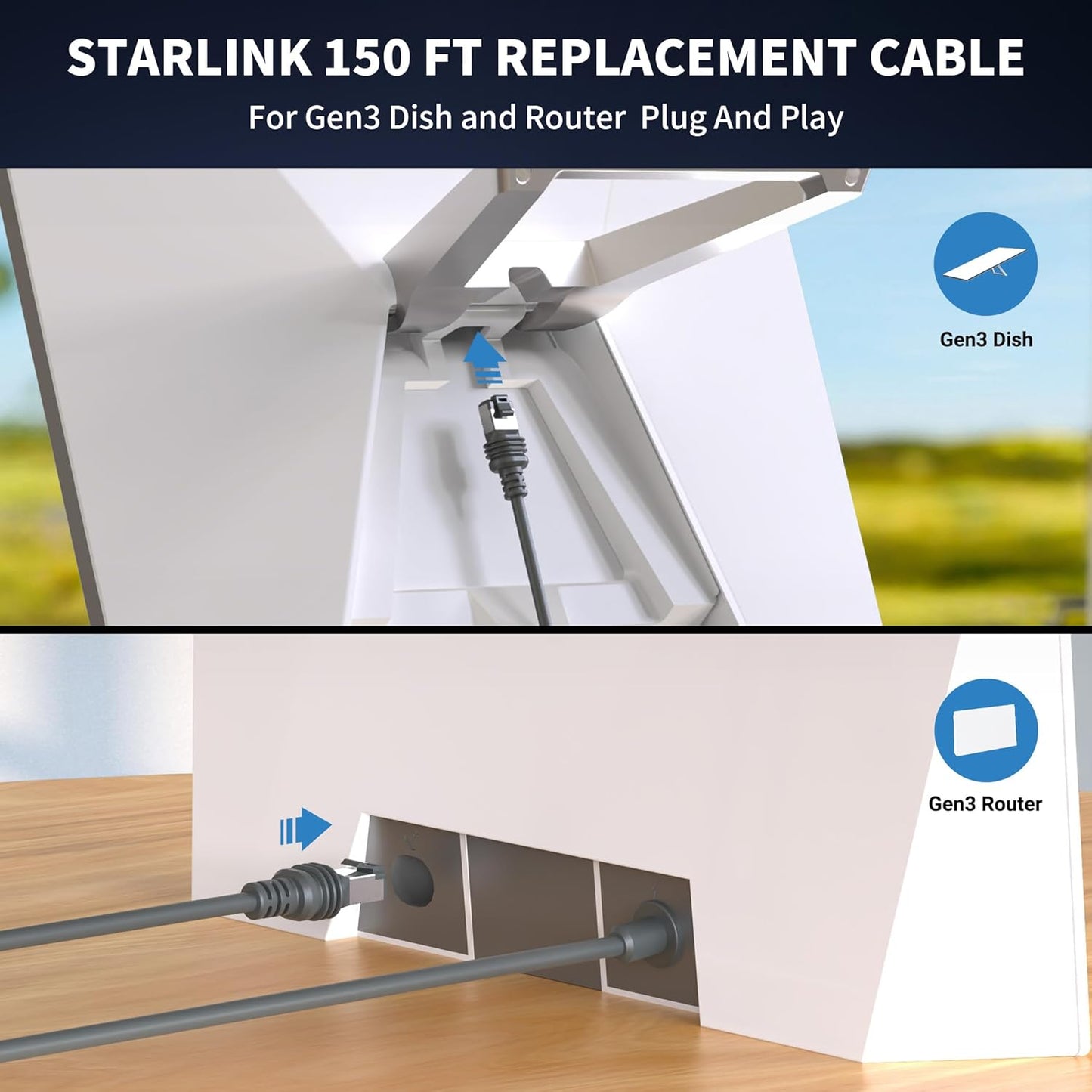 75FT Starlink Gen 3 Waterproof Extension Cable - Replacement for Standard Model