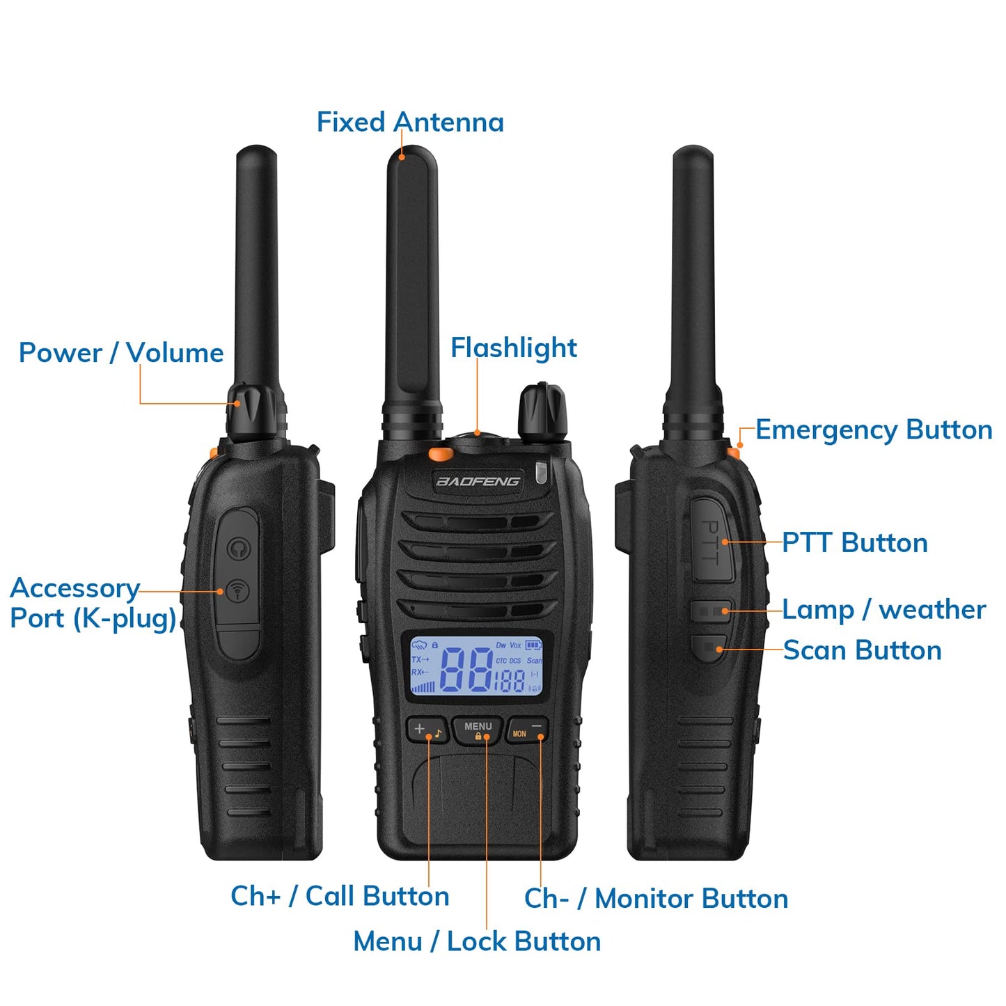Baofeng BF-88ST Pro Walkie Talkies - 3 Pack, Long Range Radios Walkie Talkies for Kids and Adults, Upgraded from BF-88ST NOAA VOX Dual Watch, with Desktop Charger and Earpieces (Black)