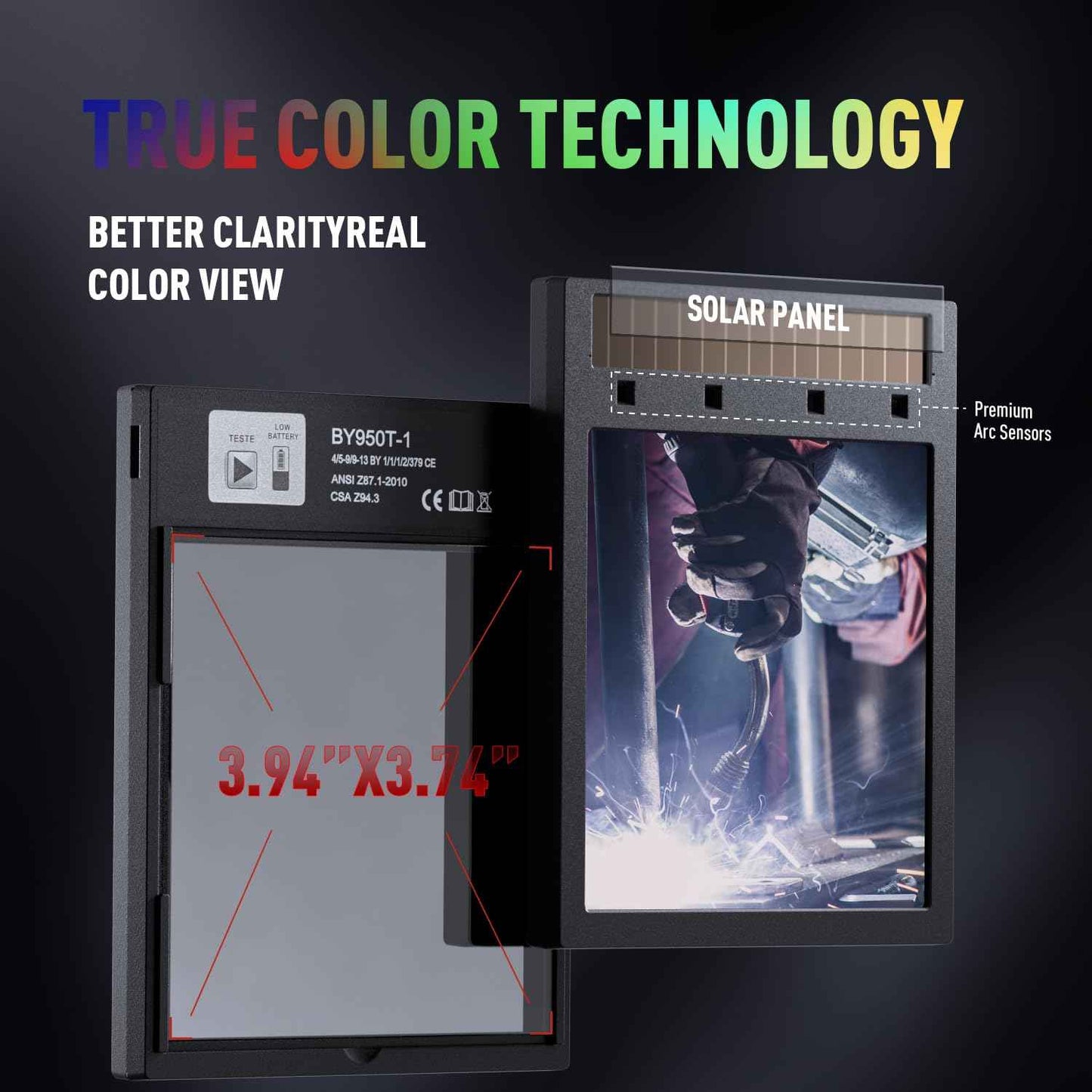 ANDELI Welding Helmet,Panoramic 180° 3.94"X3.74"Large Viewing True Color Solar Powered Auto Darkening Welding Helmet with Side View 4 Arc Sensor 4/5-8/9-13 Welder Mask Moner