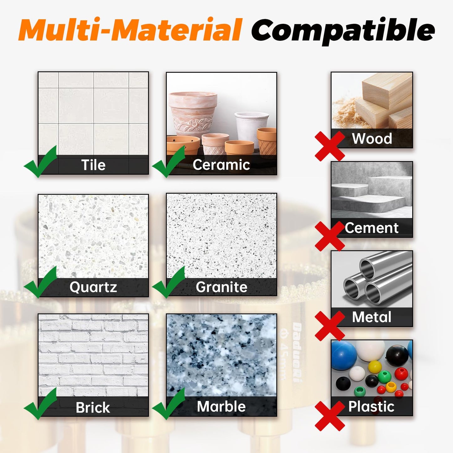 DaduoRi 1" Serrated Diamond Hole Saw with 2Pcs Removable Pilot Bits, Easy-Align for Precise Drilling in Porcelain, Ceramic Tile, Granite, and Marble (1 inch Granite Drill Bit)