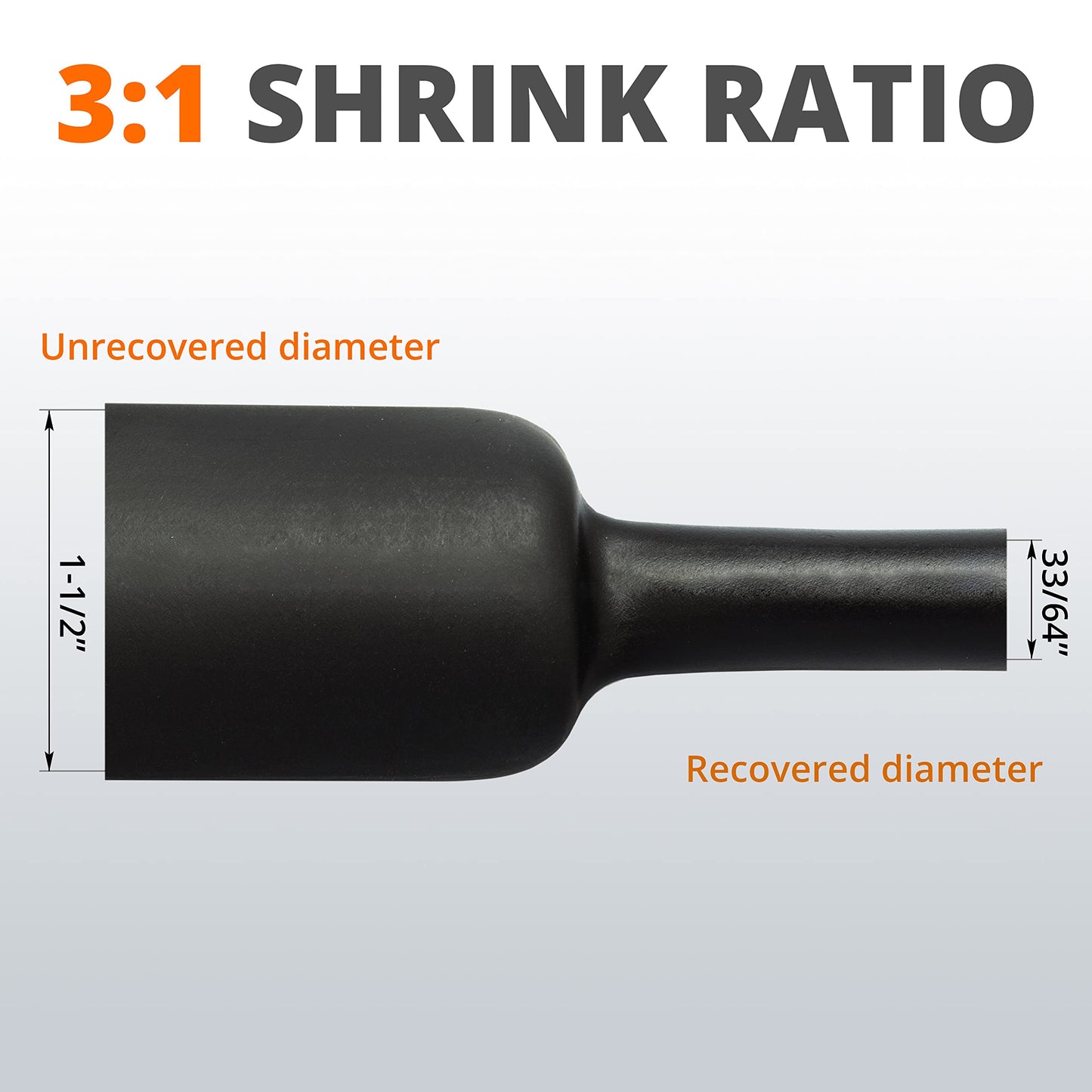 Wirefy | Heat Shrink Tubing - 1-1/2" inch - 3:1 Ratio - Adhesive Dual Wall Waterproof - Heat Shrink Tube - Heatshrink Tubes - Black - 50 Feet Roll | Trusted UL Certification