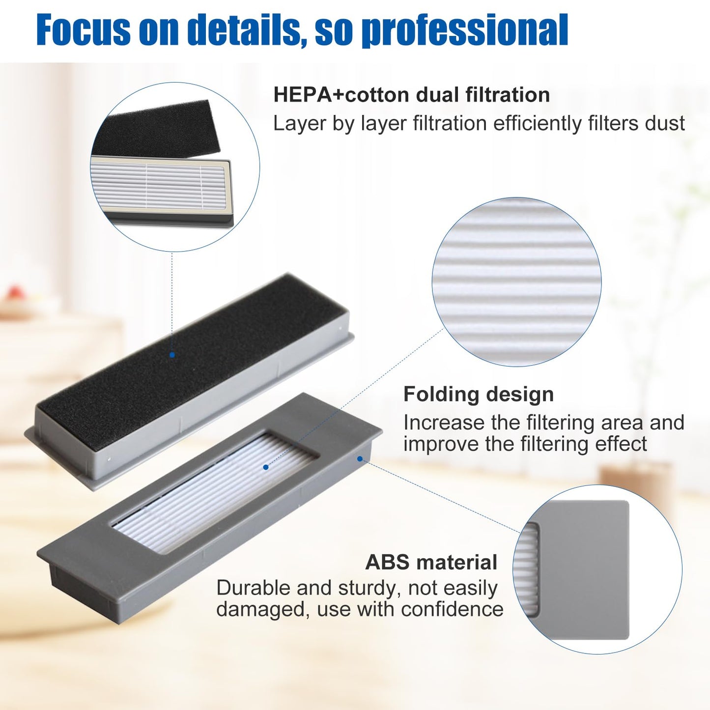 Replacement Filters for ECOVACS Deebot Ozmo T8 T8+ T8 Aivi T8 AIVI+ T8 MAX T9+ T5 N8+ / N8+ N8 Pro N8 Pro + / N8 Pro+ N10 + N7 OZMO 920 950 for Yeedi Vac 2 Pro Vac Max Vac Station Vacuum Cleaners