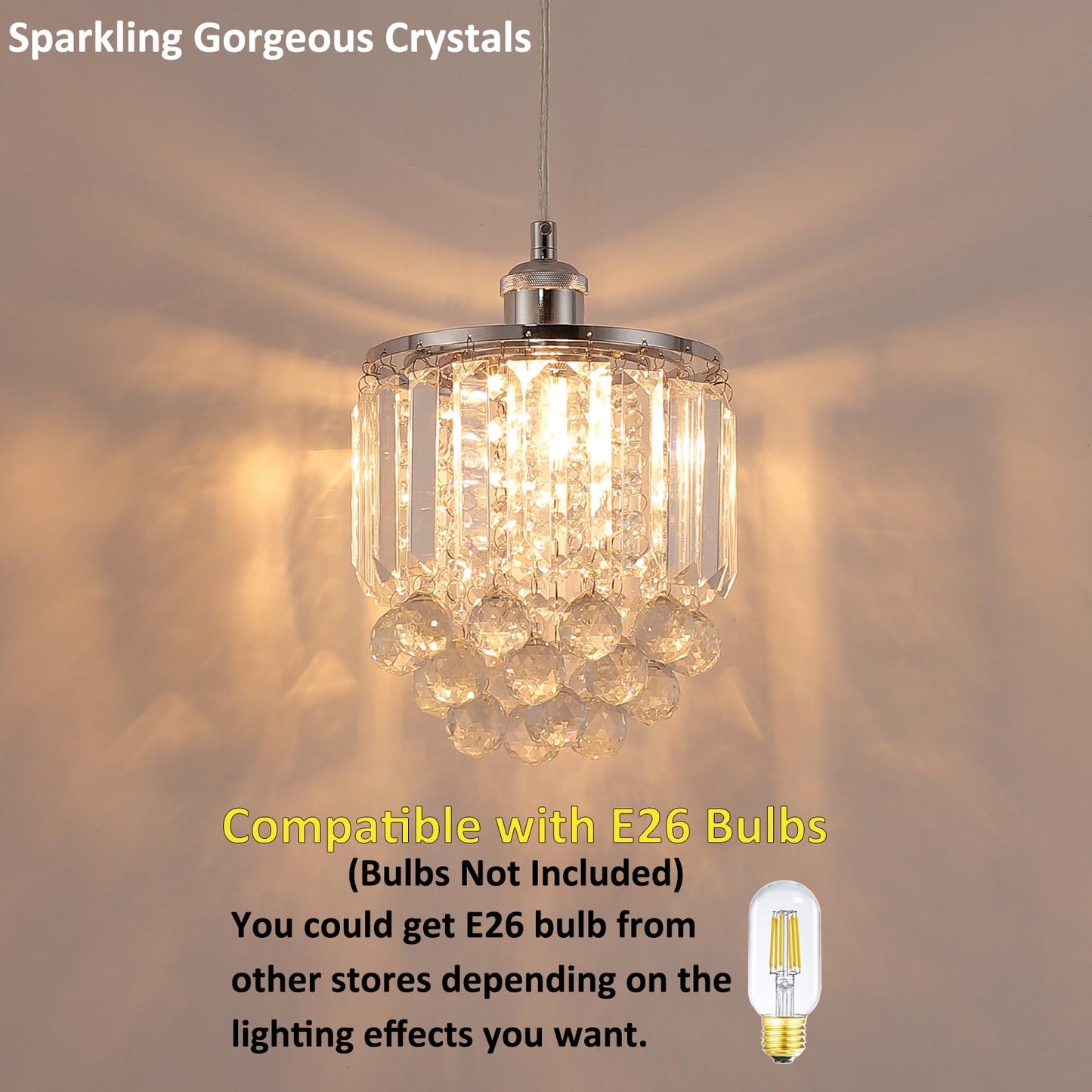 Sheenkarion 2 Pack Decorative Crystal Pendant Light,Chrome Crystal Chandelier Pendant Lights for Kitchen Island Dining Room Living Room Bar Lighting Fixtures,Cord Adjustable Hanging Pendant Lamp