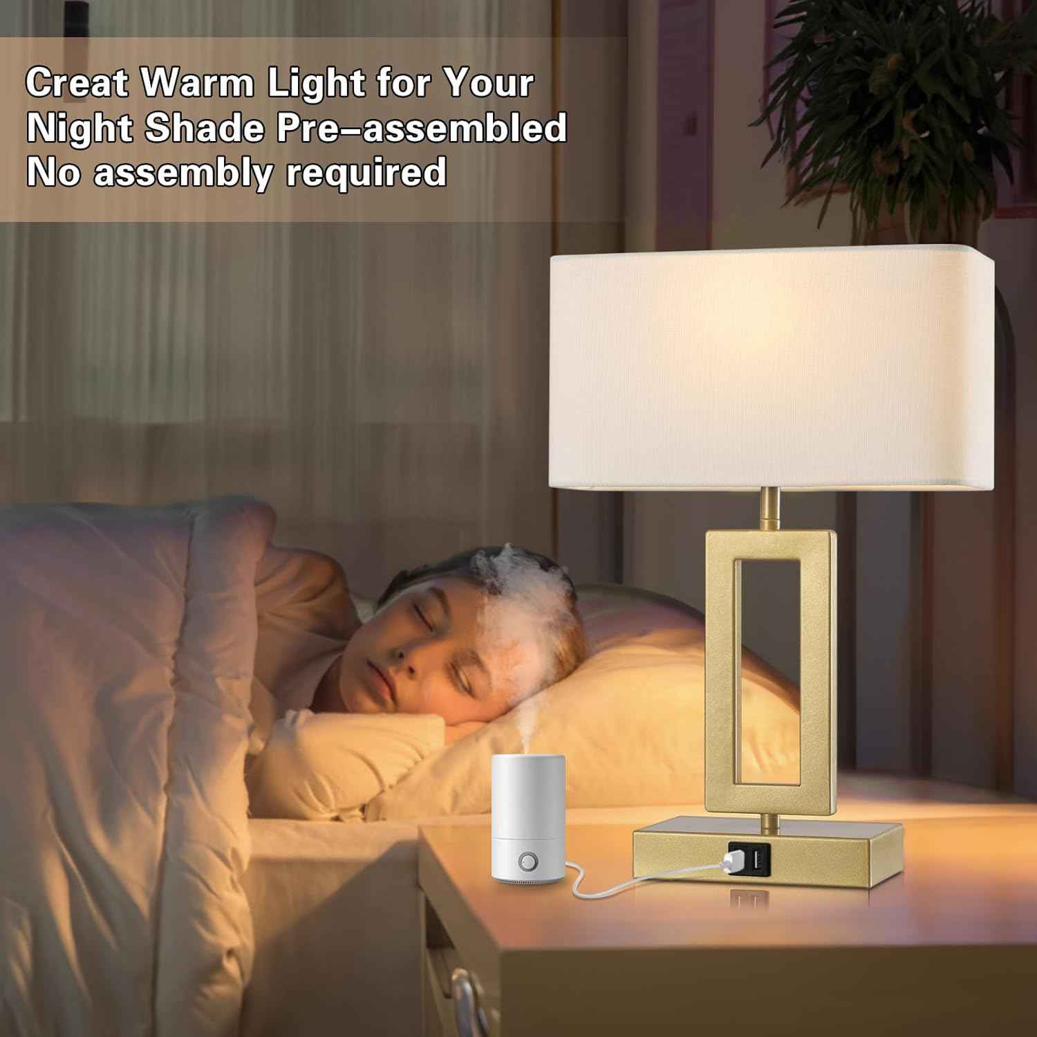 Gold Table Lamps Set of 2 - 3-Way Dimmable Touch Control with USB Ports, 22” Modern Design for Bedroom & Living Room